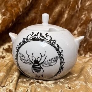 Elegant White Bee Design Sugar or Honey Bowl